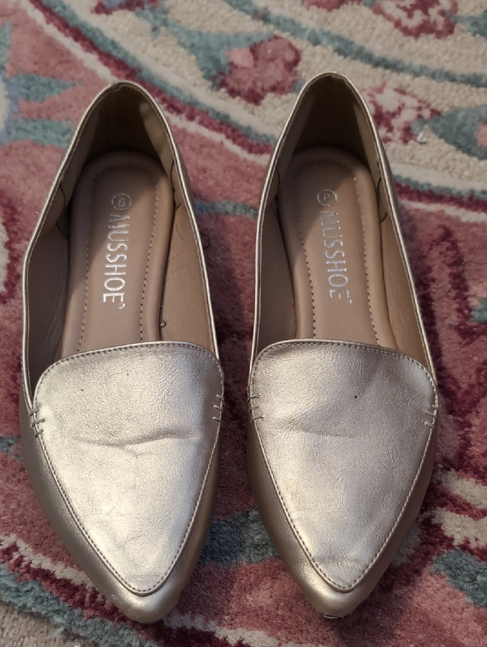 Mussshoe Metallic Soft Gold Pointed Toe Flats